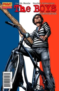 Capa de The Boys 37, com o Francês em uma bicicleta